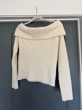 H&M Cream Off-Shoulder Ribbed Sweater